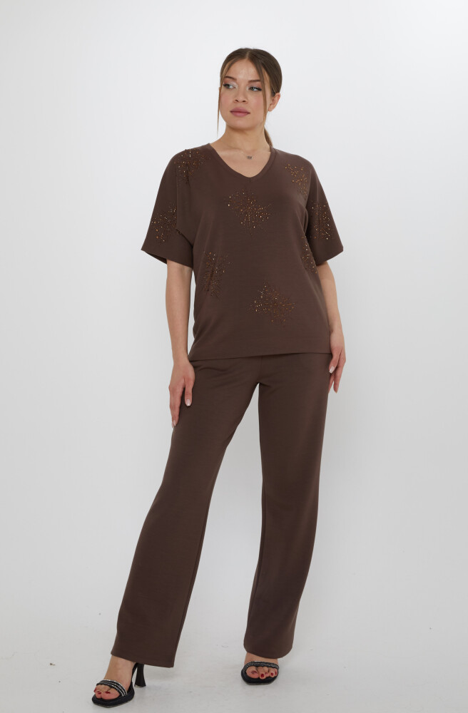 Eşofman Takımı Kısa Kollu Kahve - 17893 | KAZEE (3'lü Set M-L-XL) - 2