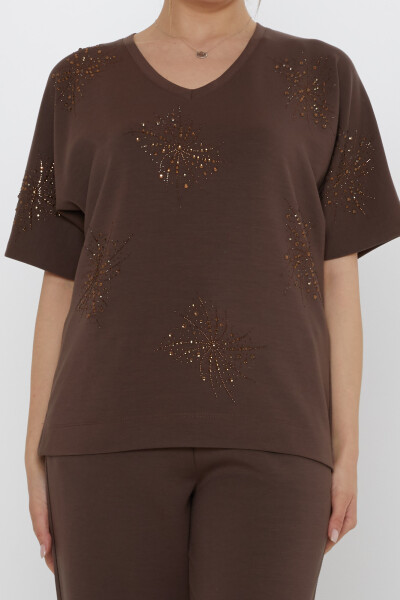 Eşofman Takımı Kısa Kollu Kahve - 17893 | KAZEE (3'lü Set M-L-XL) - 4