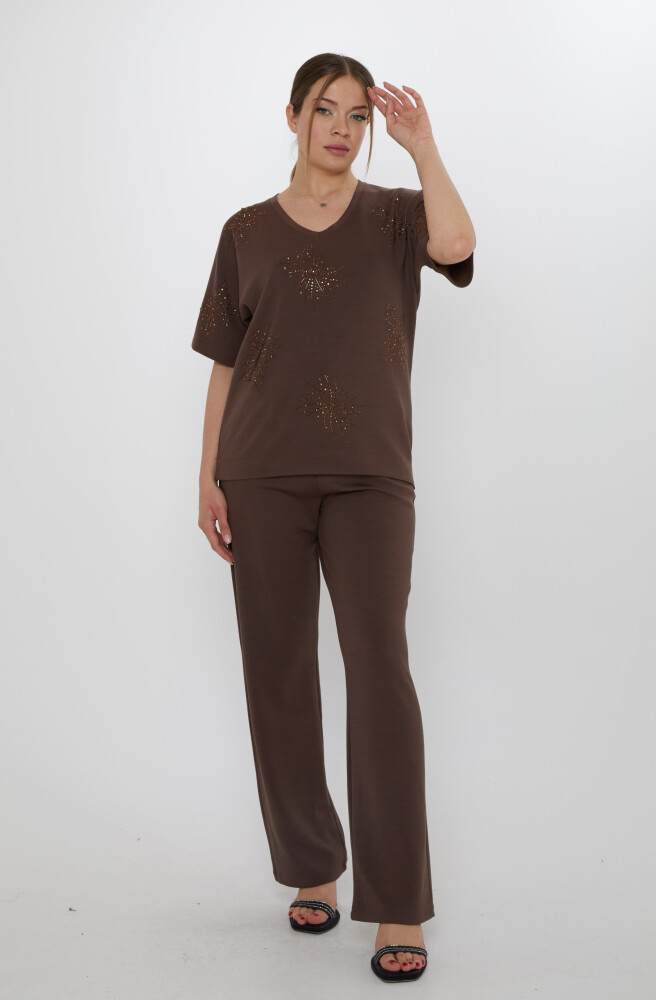 Eşofman Takımı Kısa Kollu Kahve - 17893 | KAZEE (3'lü Set M-L-XL) - 1