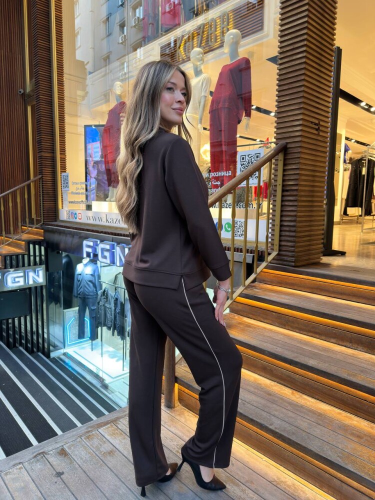 Eşofman Takımı Leopar Detaylı Kahve - 17958 | KAZEE (3'lü Set M-L-XL) - 6