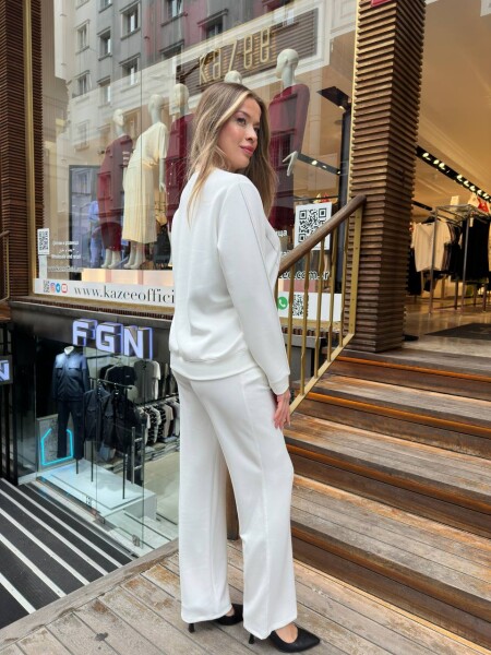 Eşofman Takımı Taş İşlemeli Ekru - 17761 | KAZEE (3'lü Set M-L-XL) - 6