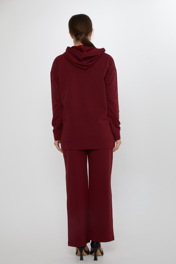 Eşofman Takımı Taşlı Desenli Bordo - 17898 | KAZEE (3'lü Set M-L-XL) - 7