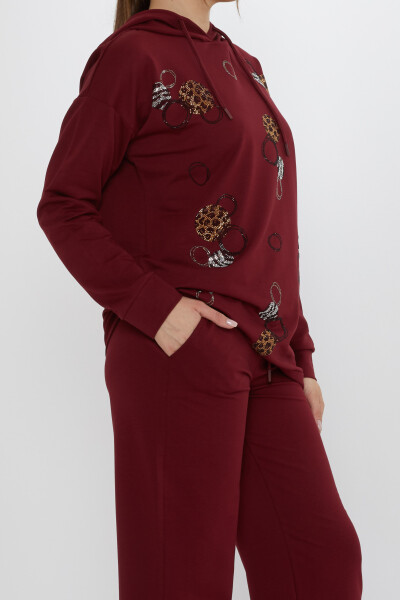 Eşofman Takımı Taşlı Desenli Bordo - 17898 | KAZEE (3'lü Set M-L-XL) - 6