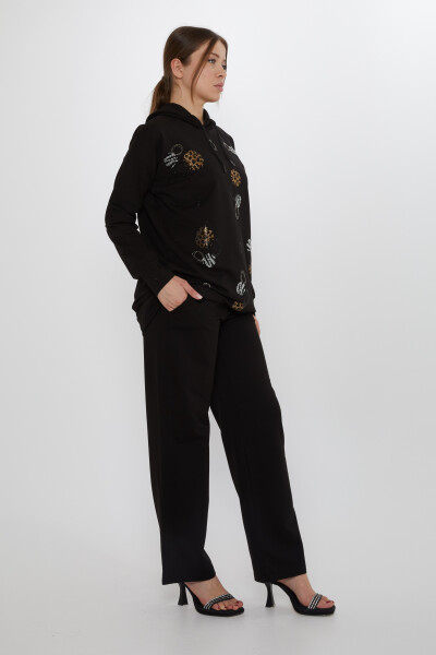 Eşofman Takımı Taşlı Desenli Siyah - 17898 | KAZEE (3'lü Set M-L-XL) - 6