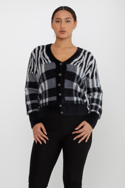 Angora Cardigan Transition Color Buttoned Color Black-Ecru - 30586 | KAZEE (مجموعه 3 S-M-L) - KAZEE (1)