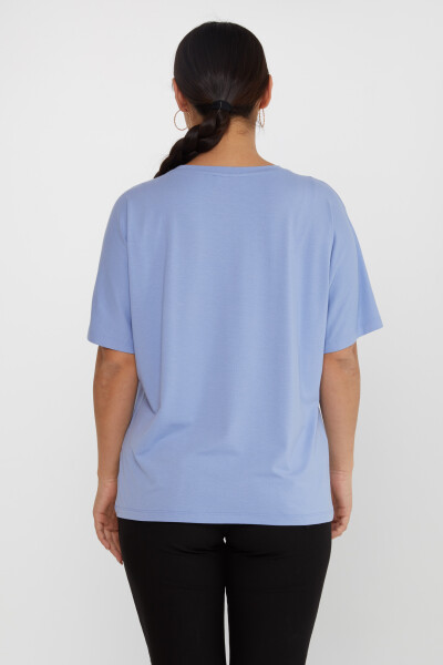 بلوز پاپیون تفصیلی سنگ دوزی آبی - 79892 | KAZEE (مجموعه 4 عددی L-XL-2XL-3XL) - 5