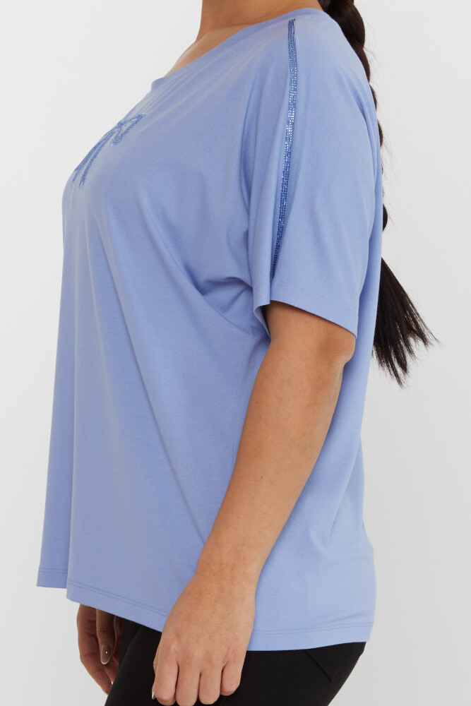 بلوز پاپیون تفصیلی سنگ دوزی آبی - 79892 | KAZEE (مجموعه 4 عددی L-XL-2XL-3XL) - 4