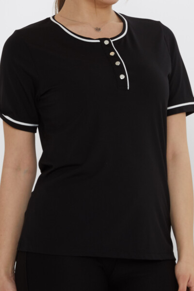 جزئیات دکمه بلوز مشکی - 80049 | KAZEE (ست 3 M-L-XL) - 4