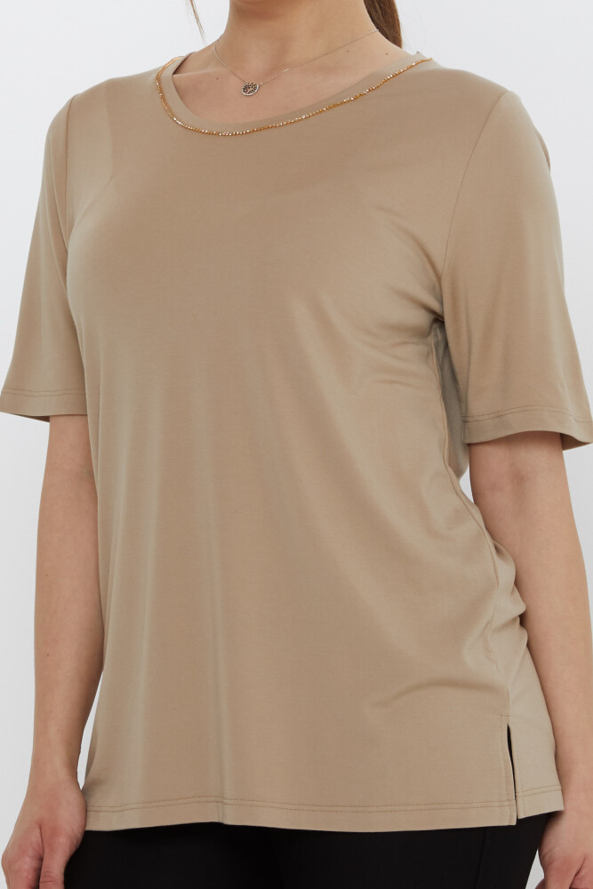 سنگ یقه بلوز بژ با جزئیات - 80030 | KAZEE (ست 3 M-L-XL) - 5