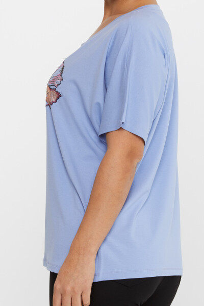 بلوز رنگی سنگ دوزی آستین کوتاه آبی - 79634 | KAZEE (مجموعه 4 M-L-XL-2XL) - 4