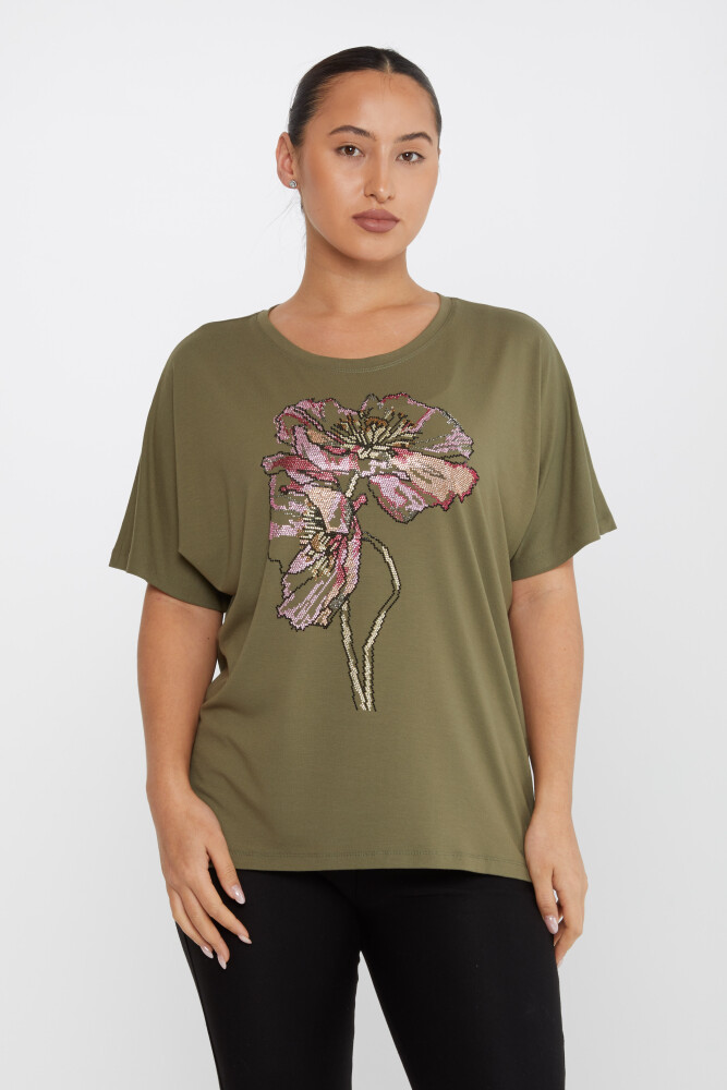 بلوز رنگی سنگ دوزی آستین کوتاه خاکی - 79634 | KAZEE (مجموعه 4 M-L-XL-2XL) - 2