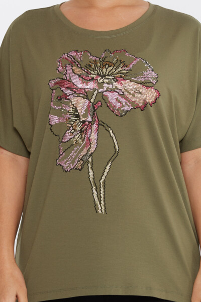 بلوز رنگی سنگ دوزی آستین کوتاه خاکی - 79634 | KAZEE (مجموعه 4 M-L-XL-2XL) - 3