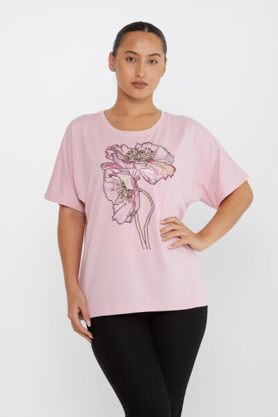 بلوز رنگی سنگ دوزی آستین کوتاه صورتی - 79634 | KAZEE (مجموعه 4 M-L-XL-2XL) 