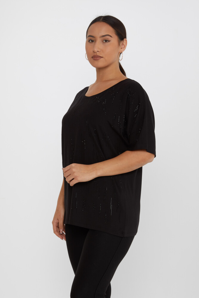 بلوز یقه خدمه سنگ دوزی مشکی - 79652 | KAZEE (مجموعه 4 M-L-XL-2XL) - 2