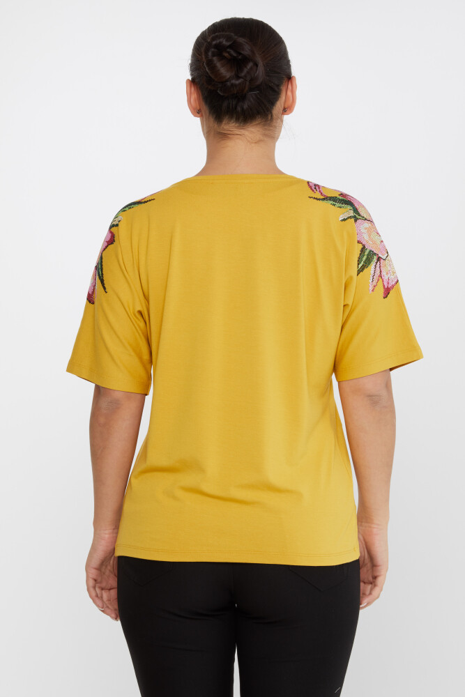 بلوز گل سنگ دوزی زعفرانی آستین کوتاه - 79585 | KAZEE (مجموعه 4 M-L-XL-2XL) - 5