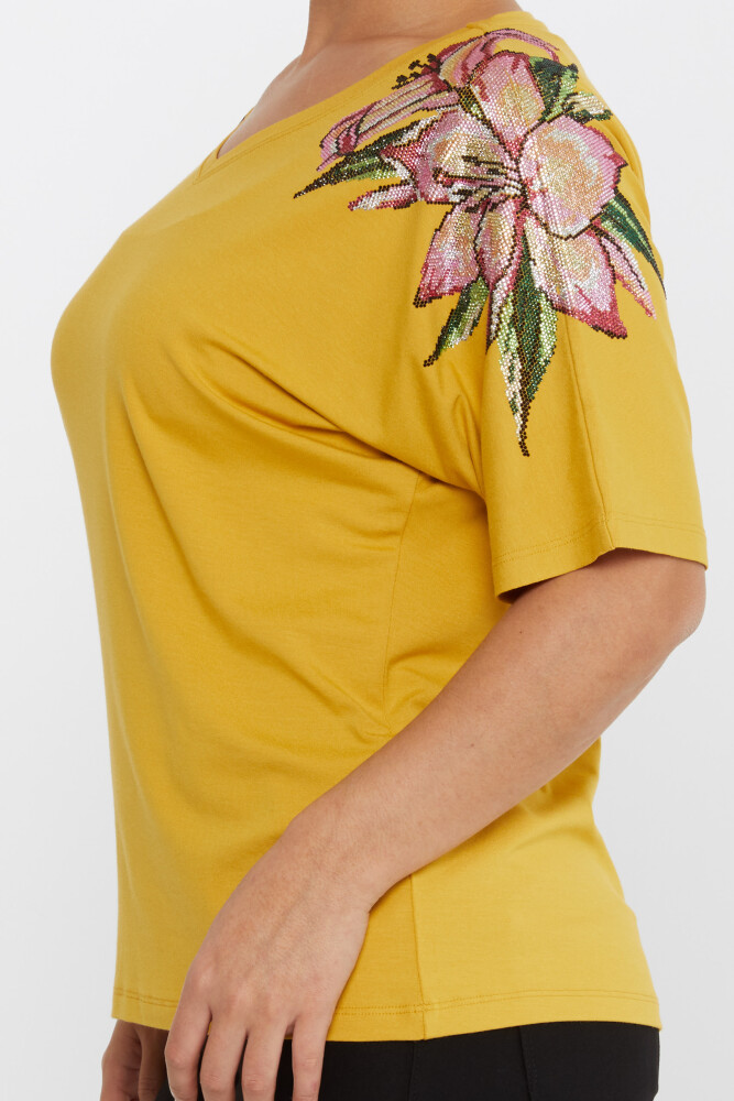 بلوز گل سنگ دوزی زعفرانی آستین کوتاه - 79585 | KAZEE (مجموعه 4 M-L-XL-2XL) - 4