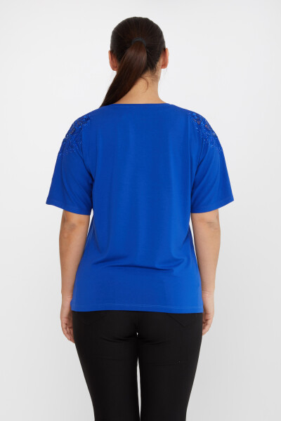 بلوز رز گلدوزی سنگ ساکس - 80062 | KAZEE (مجموعه 4 عددی L-XL-2XL-3XL) - 5