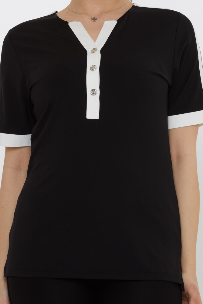 بلوز آستین کوتاه مشکی - 80024 | KAZEE (ست 3 M-L-XL) - 3