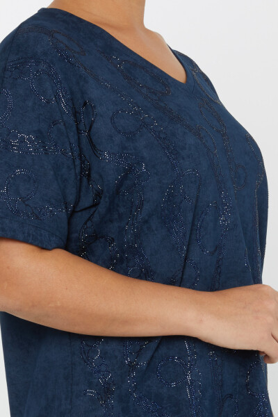 بلوز آستین کوتاه سنگ دوزی سرمه ای - 79991 | KAZEE (ست 3 M-L-XL) - 4