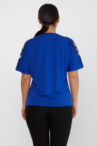 بلوز آستین پروانه ساکس دوزی سنگ - 79613 | KAZEE (مجموعه 4 M-L-XL-2XL) - 5