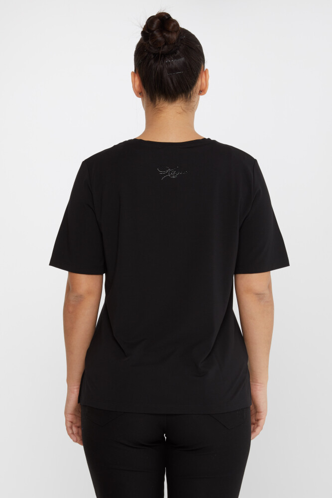 بلوز آستین کوتاه مشکی با جزئیات چاکدار - 80015 | KAZEE (مجموعه 3 عددی L-XL-2XL) - 5