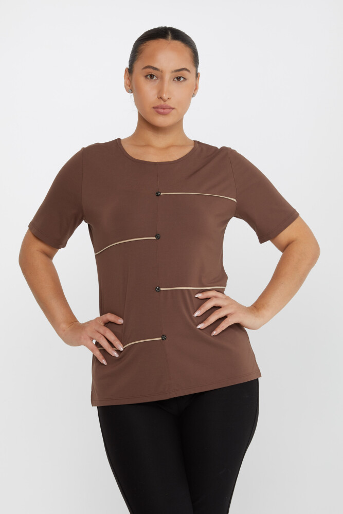 بلوز استار دکمه آستین کوتاه قهوه ای - 80061 | KAZEE (ست 3 M-L-XL) - 2