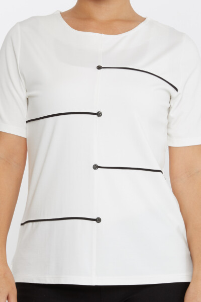 بلوز ستاره ای آستین کوتاه اکرو - 80061 | KAZEE (ست 3 M-L-XL) - 2