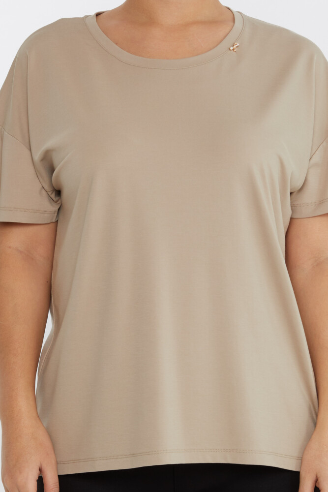 بلوز آستین کوتاه دکمه دار سنگی بژ - 79998 | KAZEE (ست 3 M-L-XL) - 3