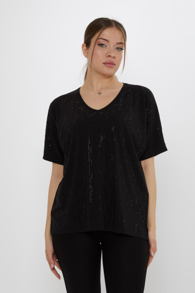 بلوز سنگ دوزی مشکی - 80007 | KAZEE (مجموعه 3 عددی L-XL-2XL) - KAZEE 