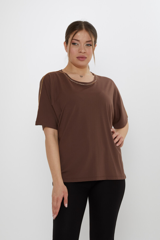 بلوز سنگ دوزی قهوه ای - 80031 | KAZEE (ست 3 M-L-XL) - 2