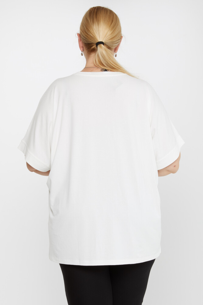 بلوز سنگ دوزی آستین کوتاه اکرو - 79604 | KAZEE (مجموعه 4 M-L-XL-2XL) - 4