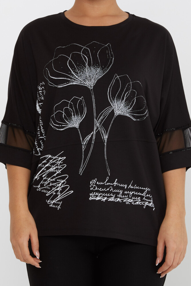 بلوز توری سنگ دوزی مشکی - 80112 | KAZEE (مجموعه 4 M-L-XL-2XL) - 3