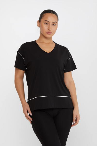 بلوز V یقه آستین کوتاه مشکی - 80002 | KAZEE (ست 3 M-L-XL) 