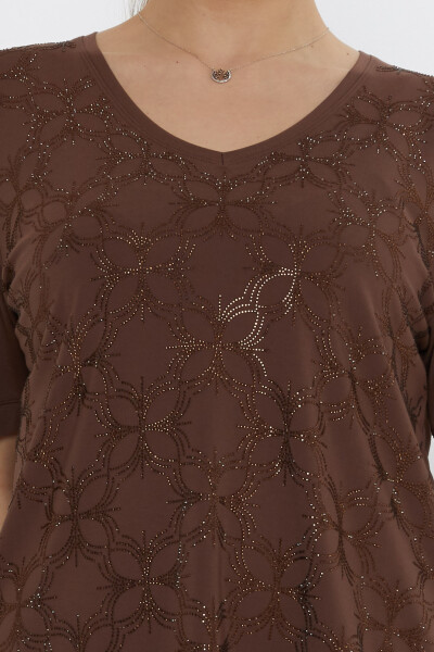 بلوز V یقه قهوه ای - 80044 | KAZEE (مجموعه 3 عددی L-XL-2XL) - 4