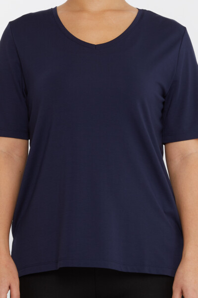 بلوز چاک دار آستین کوتاه آبی سرمه ای - 80015 | KAZEE (مجموعه 3 عددی L-XL-2XL) - 3