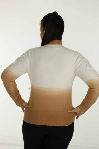 لباس بافتنی آستین بلند دکمه دار یقه خدمه ژاکت کش باف پشمی شتر - 30782 | KAZEE - 7