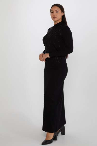 ست دو ست سنگ دوزی یقه پایه مشکی - 31298 | KAZEE (مجموعه 5 M-L-XL-2XL-3XL) - KAZEE 