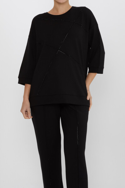 ست دوز سنگ دوزی آستین کوتاه مشکی - 17741 | KAZEE (مجموعه 4 عددی S-M-L-XL) - KAZEE (1)