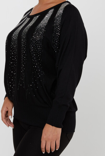 ژاکت بافتنی سنگ آستین خفاشی مشکی دوزی - 30675 | KAZEE (مجموعه 4 عددی L-XL-2XL-3XL) - KAZEE (1)