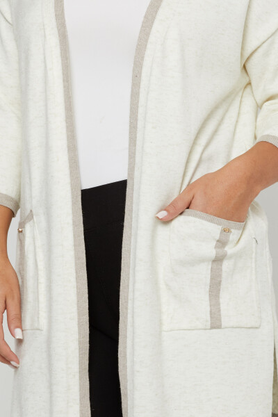 ژاکت بافتنی جیبی ژاکت کش باف پشمی با جزئیات اکرو دو رنگ - 31067 | KAZEE (مجموعه 4 M-L-XL-2XL) - 3