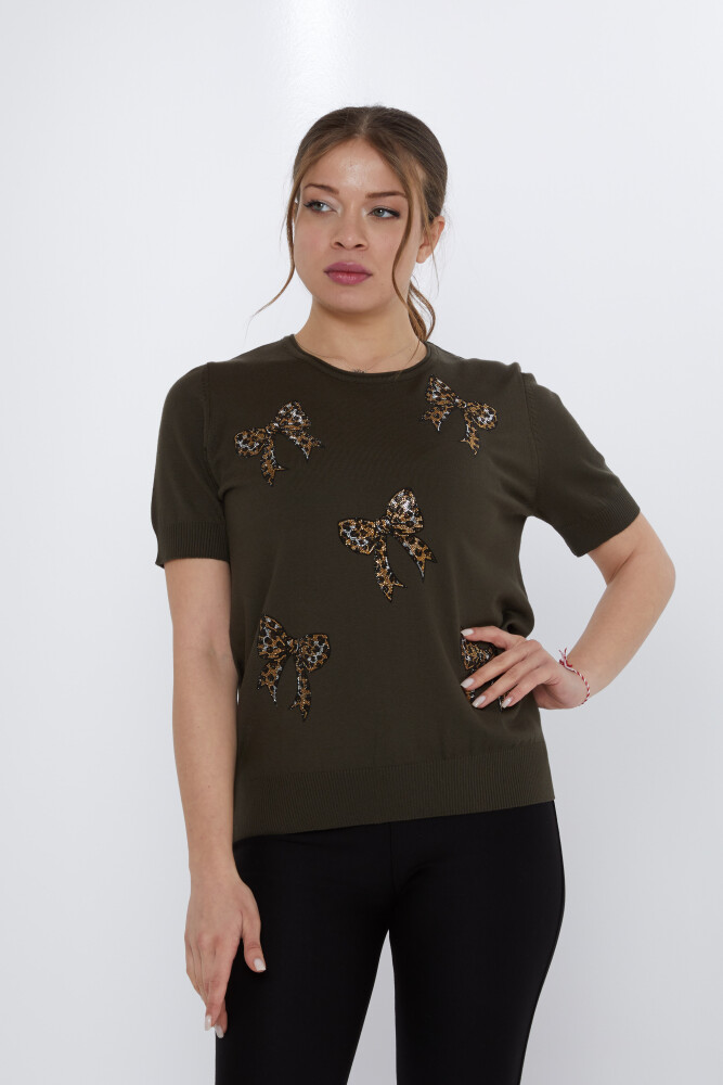 ژاکت بافتنی پاپیونی سنگ دوزی ورت - 31577 | KAZEE (مجموعه 3 عددی XL-2XL-3XL) - 2