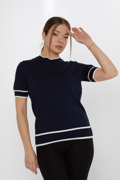 ژاکت بافتنی سنجاق سینه با جزئیات سرمه ای آبی-اکرو - 31292 | KAZEE (مجموعه 4 M-L-XL-2XL) - 2