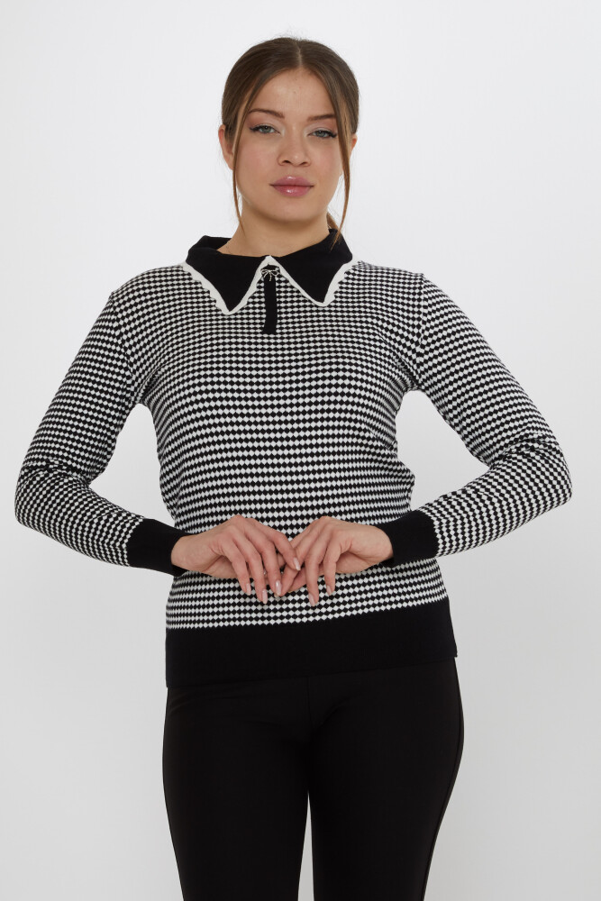 ژاکت بافتنی شطرنجی طرح دار مشکی-اکرو - 31339 | KAZEE (ست 3 M-L-XL) - 2