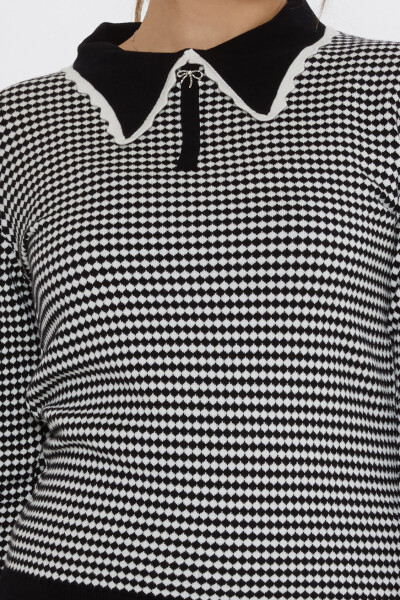 ژاکت بافتنی شطرنجی طرح دار مشکی-اکرو - 31339 | KAZEE (ست 3 M-L-XL) - 3