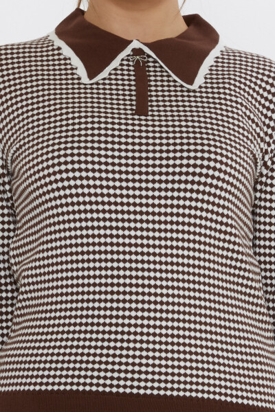 ژاکت بافتنی شطرنجی طرح دار قهوه ای-اکرو - 31339 | KAZEE (ست 3 M-L-XL) - 4