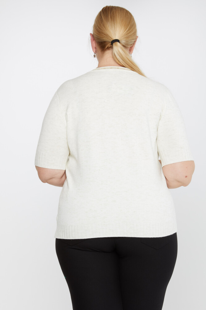 ژاکت بافتنی یقه براق جزئیات آستین کوتاه اکرو - 31610 | KAZEE (مجموعه 3 عددی XL-2XL-3XL) - 4