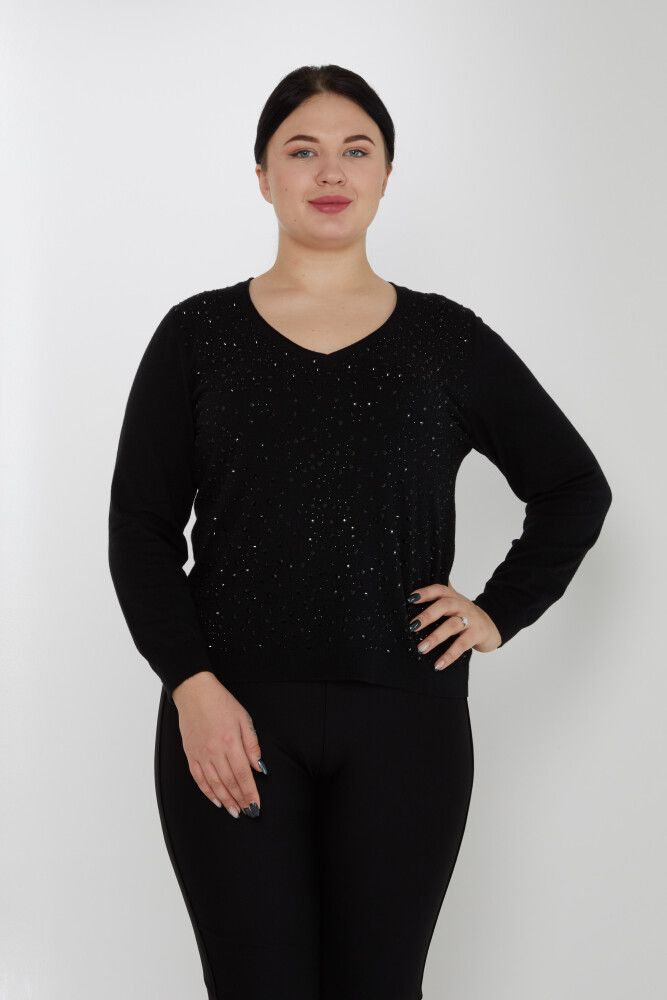 ژاکت بافتنی سنگ کریستال دوزی آستین بلند مشکی - 31213 | KAZEE (ست 3 M-L-XL) - 1