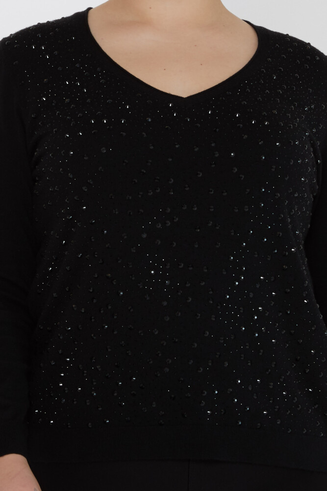 ژاکت بافتنی سنگ کریستال دوزی آستین بلند مشکی - 31213 | KAZEE (ست 3 M-L-XL) - 3