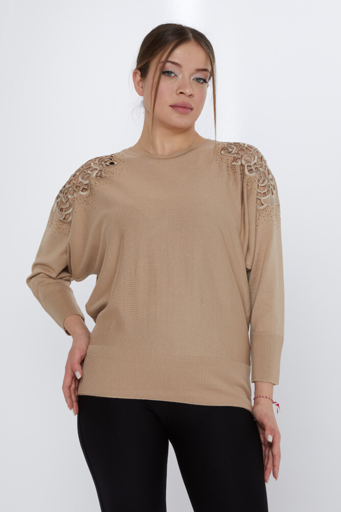 ژاکت بافتنی با ریزه کاری دکلته بژ - 31288 | KAZEE (ست 3 M-L-XL) - 2