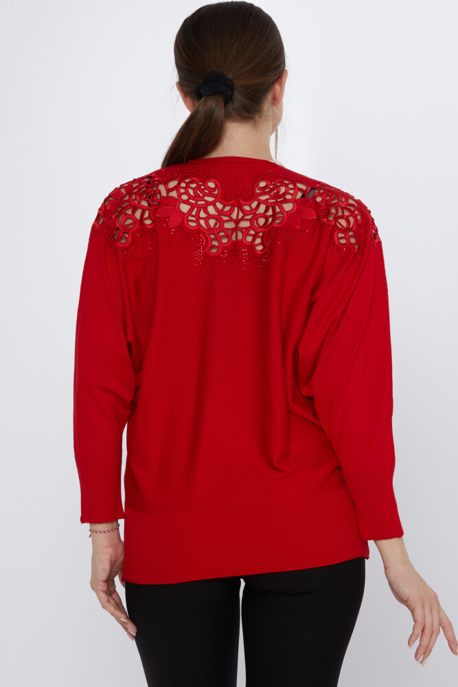 ژاکت بافتنی با ریزه کاری دکلته قرمز - 31288 | KAZEE (ست 3 M-L-XL) - 5